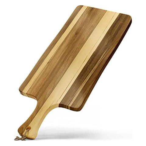 BILL.F Acacia Wood Cutting Board with Handle Small Size Long Wooden Charcuterie Board Paddle Chee... | Amazon (US)