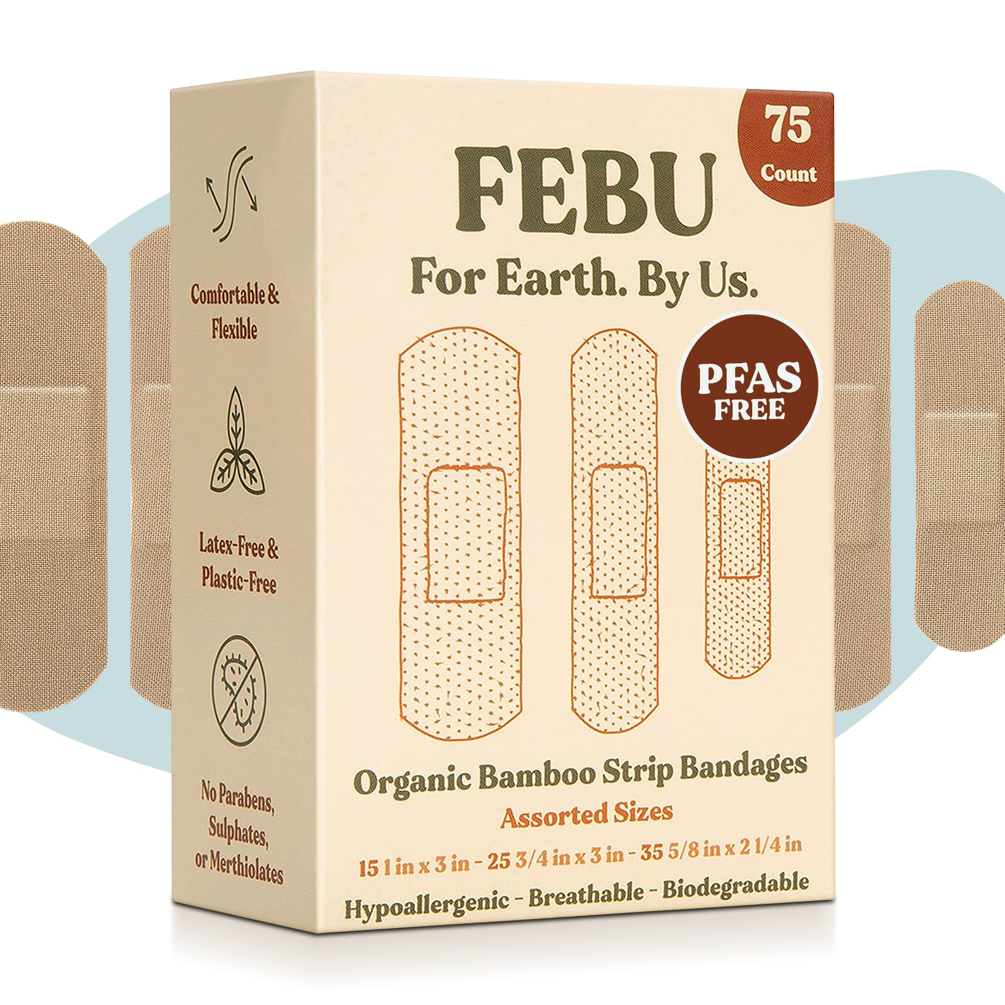 FEBU Eco-Friendly Organic Bamboo Fabric Bandages | PFAS Free Flexible Fabric Bandages | Latex Fre... | Amazon (US)