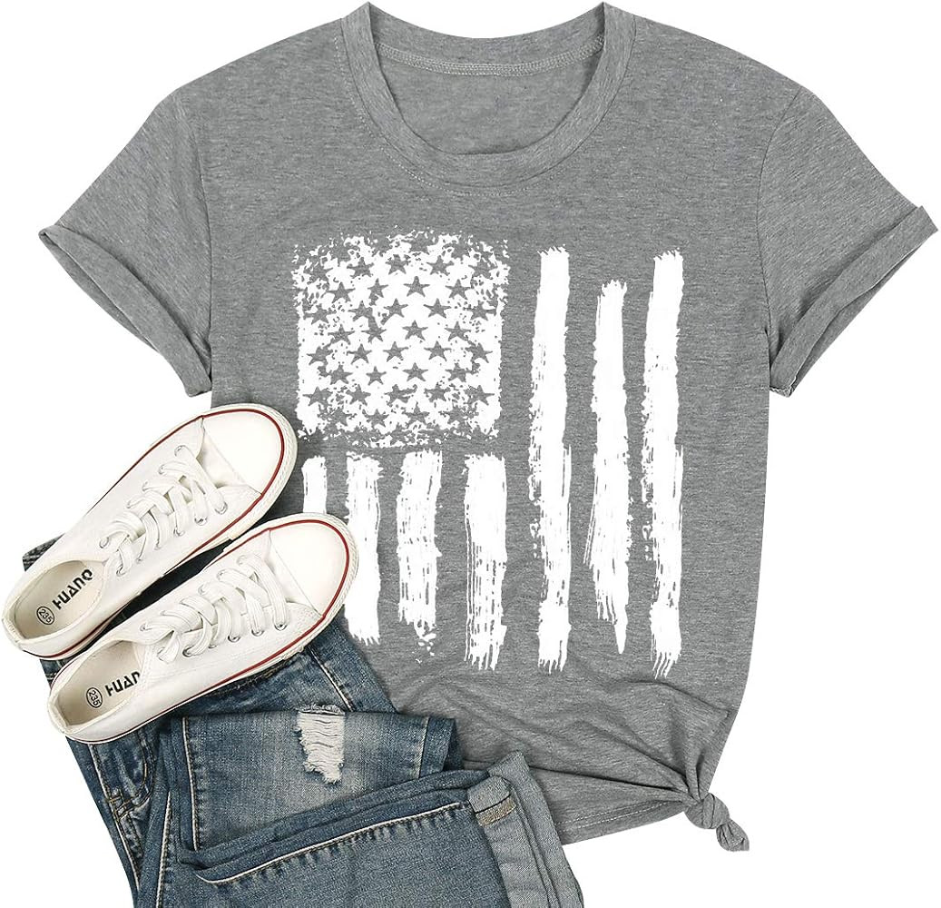 American Flag Shirt Patriotic Stars Stripes T Shirt Top Women Short Sleeve Casual Graphic Print T... | Amazon (US)