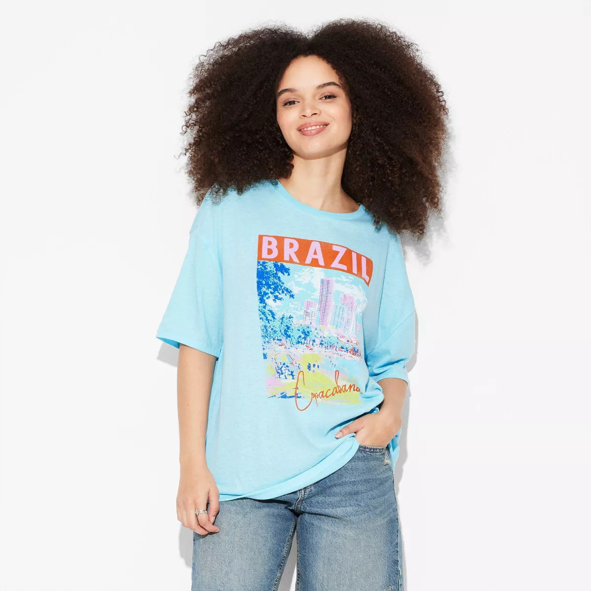 Women's Short Sleeve Oversized Graphic T-Shirt - Wild Fable™ Light Blue XL | Target