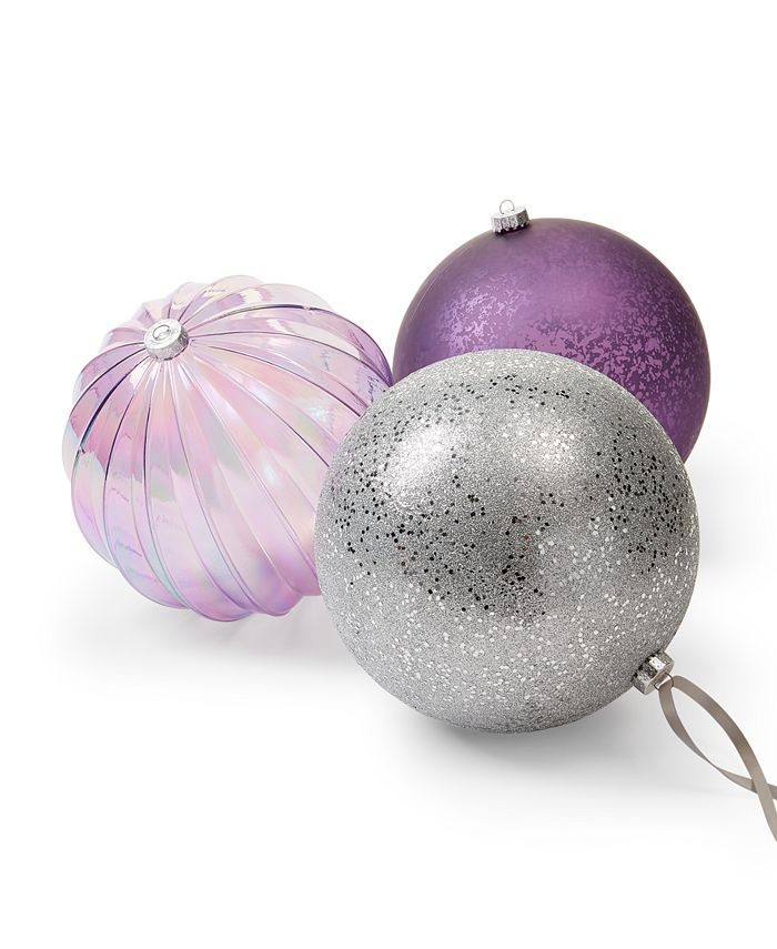 Holiday Lane Royal Holiday Set of 3 Shatterproof Purple, Silver-Tone & Iridescent Molded Ball Orn... | Macys (US)