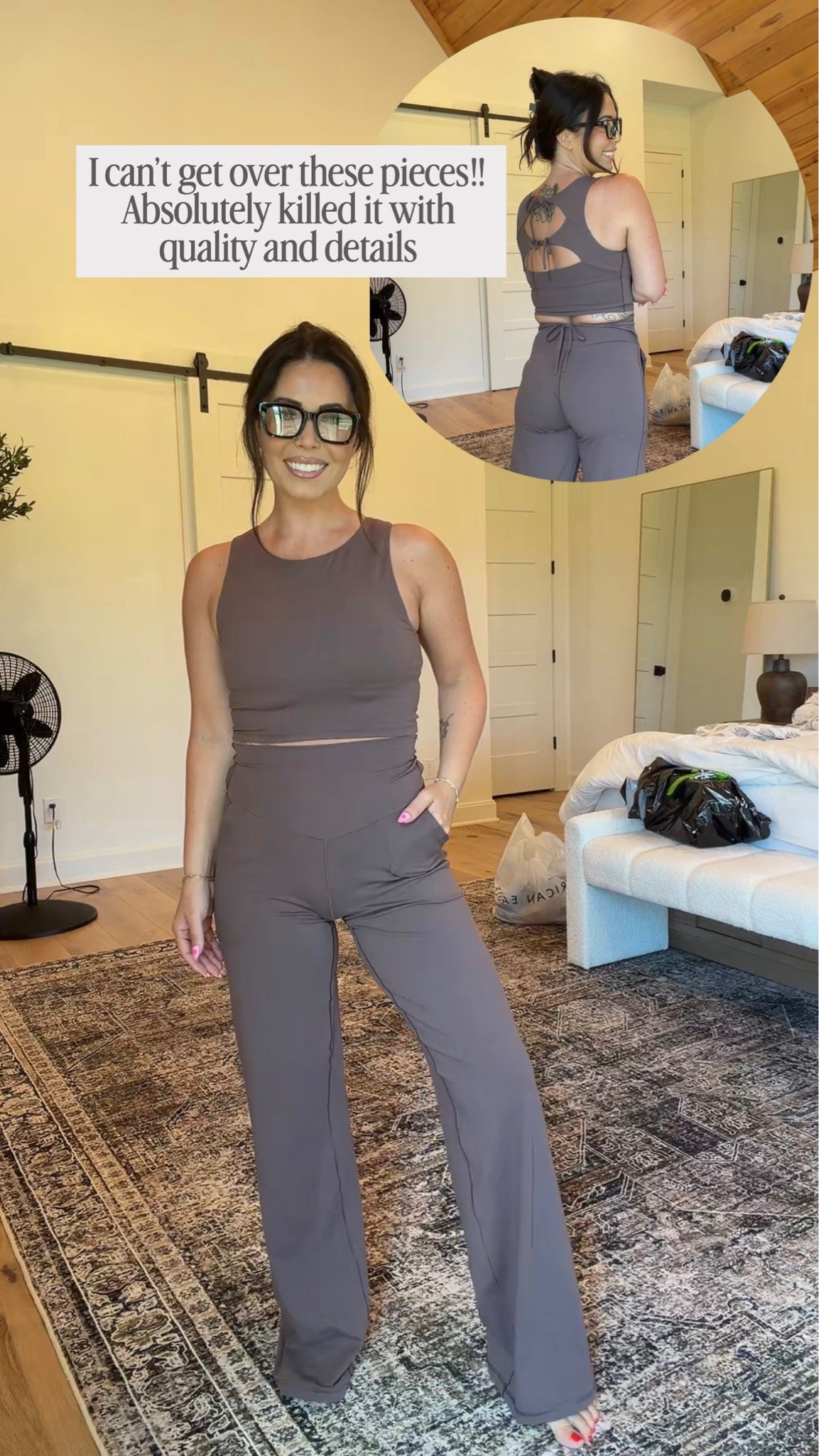 The color isn’t as chocolate as it looks online it’s a little bit more of a muted brown, but I prefer it! I’m in a size in the wide leg pants and a medium top! ￼

#LTKootd #LTKgrwm #LTKOver40
