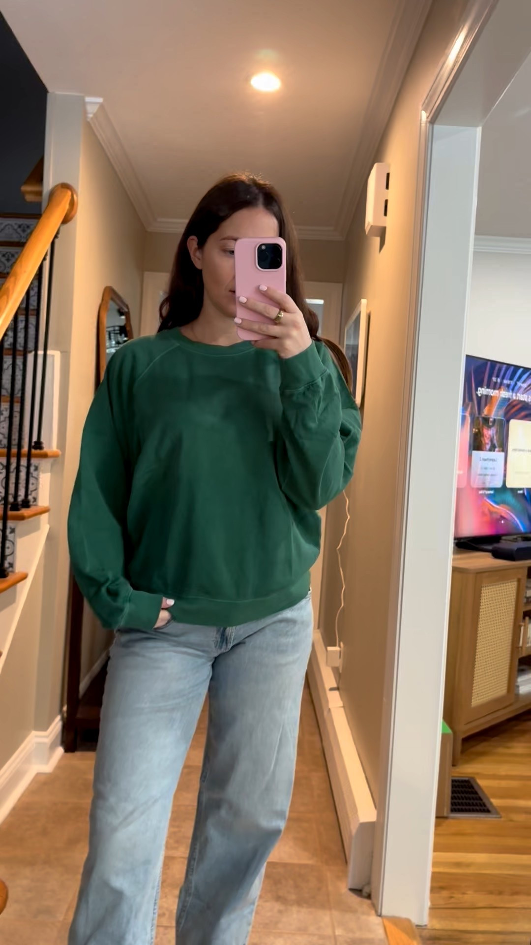 Love a good sweatshirt! This one is on sale rn! I’m wearing size M 
Color is “muted pine” 
Sized up a size in the jeans!

#LTKFindsUnder50 #LTKSaleAlert #LTKFindsUnder100