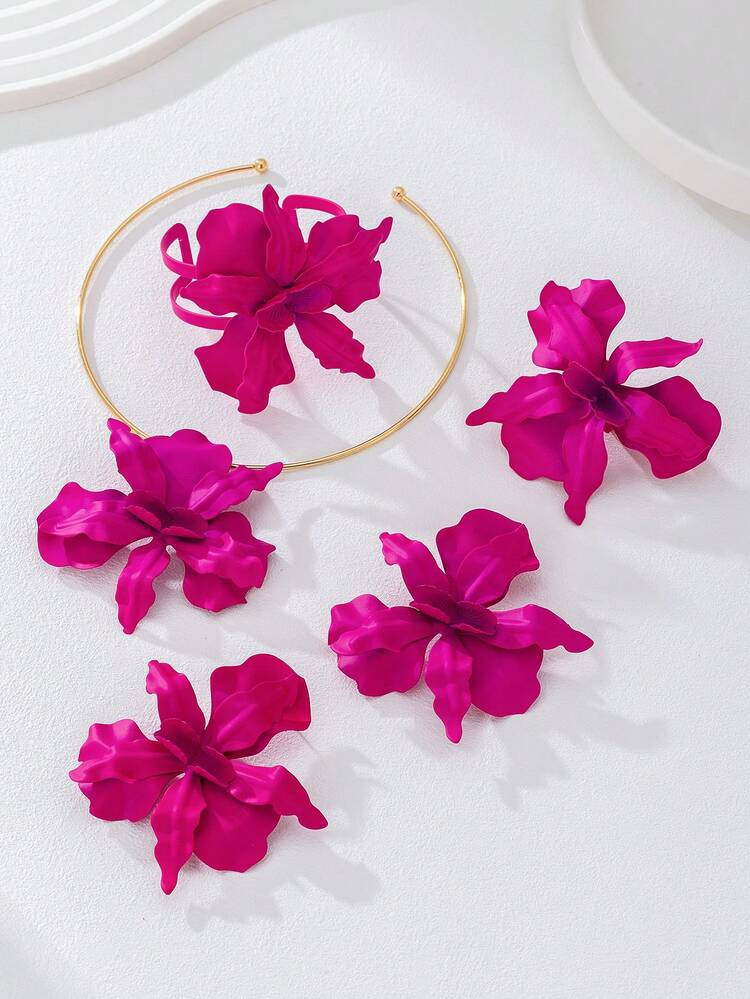 Pink flower jewelry set | SHEIN