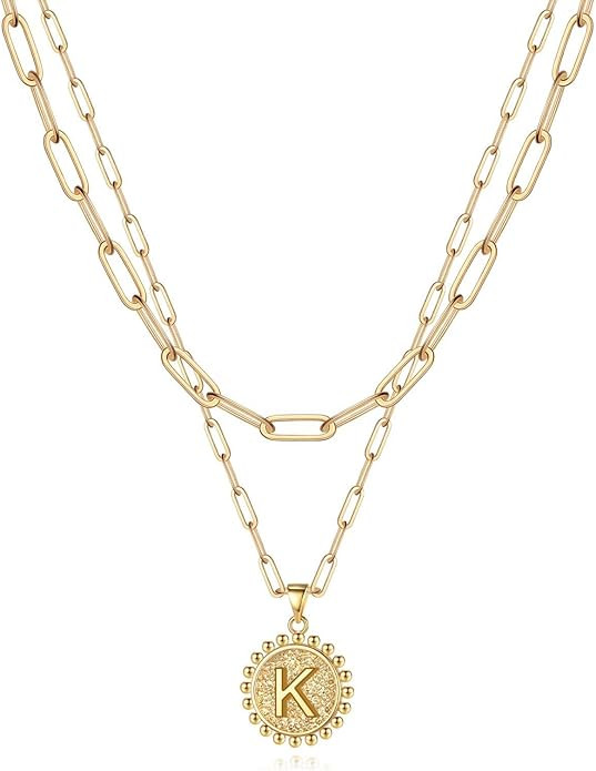 Yoosteel Gold Initial Necklaces for Women Girls, 14K Gold Plated Dainty Layering Paperclip Link C... | Amazon (US)