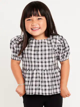 Puff-Sleeve Plaid Peplum Top for Toddler Girls | Old Navy (US)
