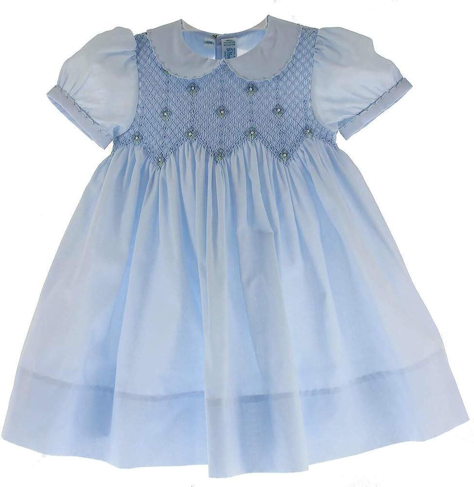 Feltman Brothers Girls Blue Portrait Dress Peter Pan Collar Smocked Bodice | Amazon (US)