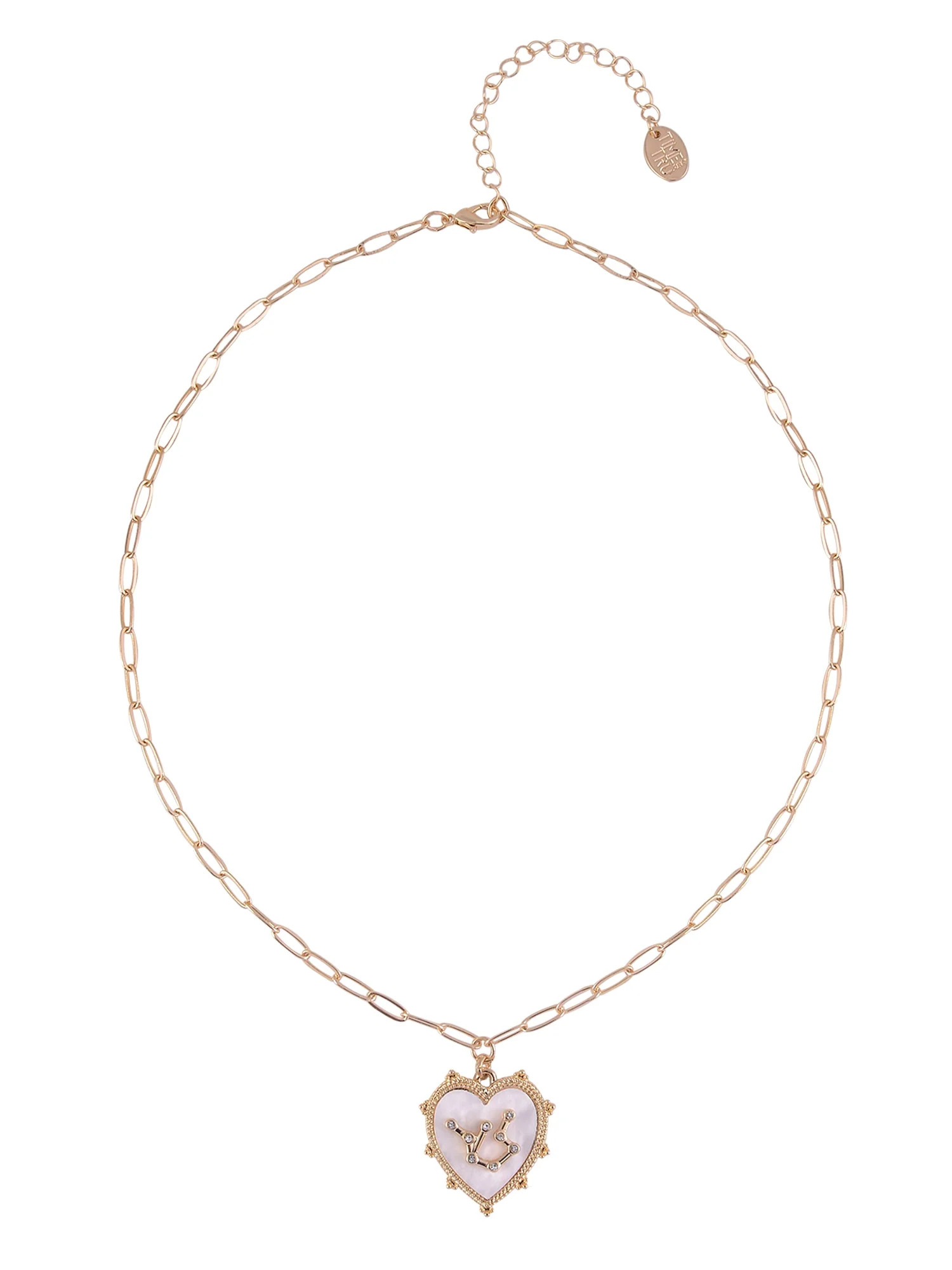 Time and Tru Women's Oval Link Chain Heart with Stone and Inset Constellation "Aquarius" Goldtone... | Walmart (US)
