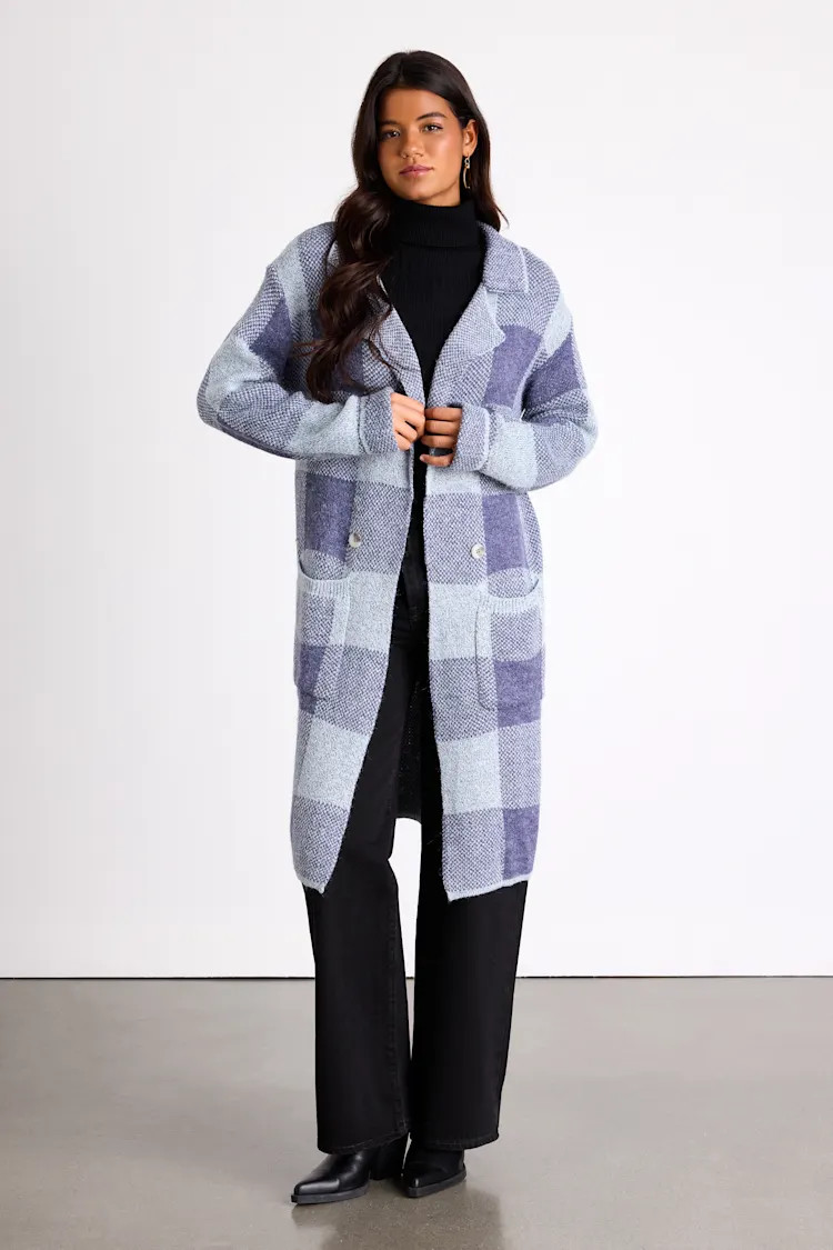 Cuddle Club Blue Plaid Long Sleeve Coatigan | Lulus
