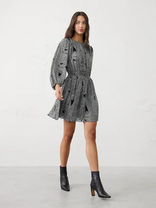 Smocked Volume-Sleeve Mini Fit-and-Flare Dress | Banana Republic Factory