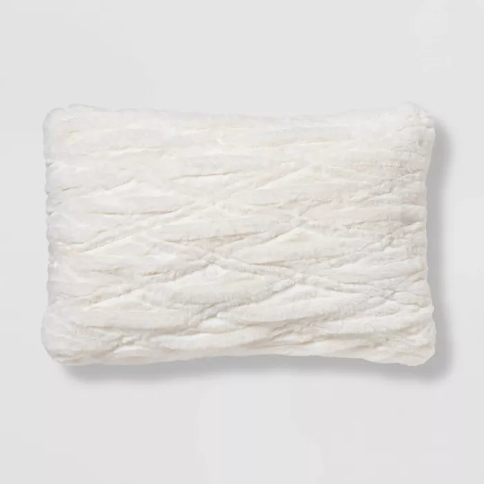 Oblong Ruched Faux Fur Throw Pillow Cream - Threshold™ | Target