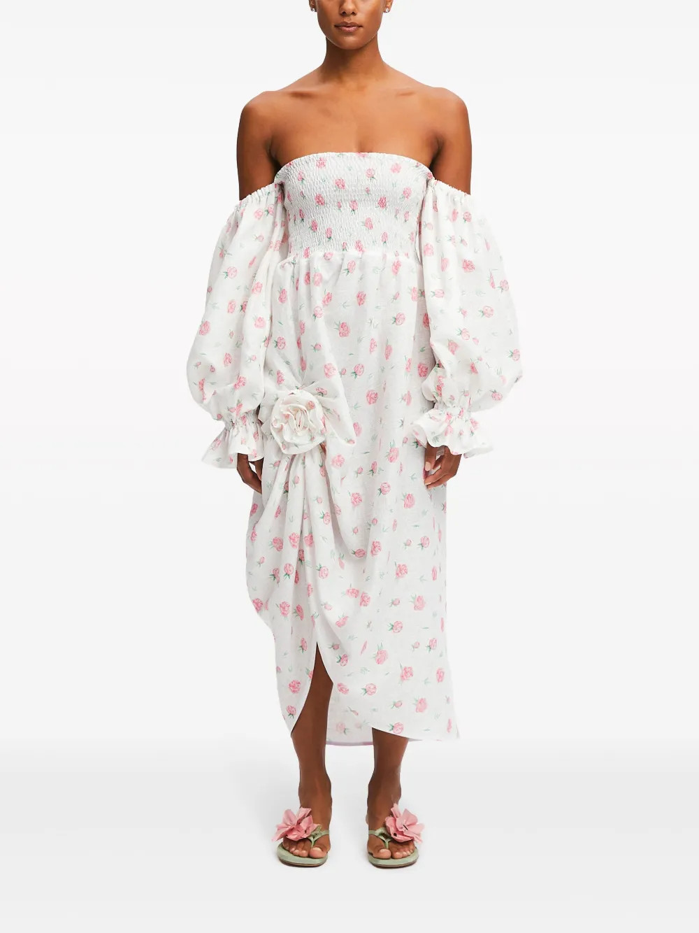 Atlanta rose-print linen dress | Farfetch Global