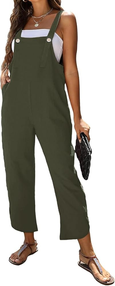 AMEBELLE Women's Sleeveless Cotton Linen Overalls Rompers Baggy Wide Leg Jumpsuits | Amazon (US)