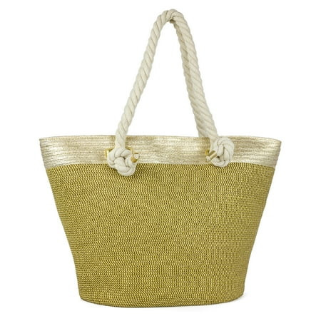 Magid Women s Gold Metallic Straw Beach Tote Bag with Rope Handle | Walmart (US)