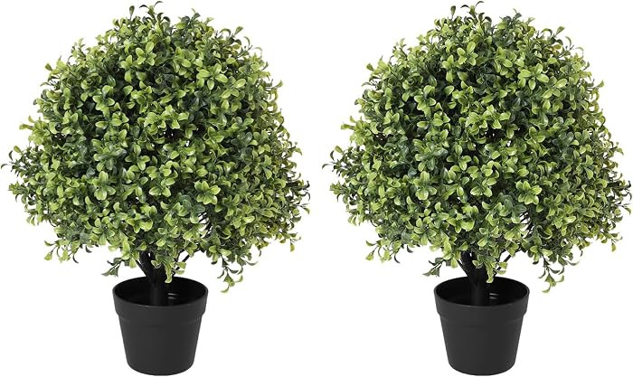 24" Faux Boxwood Plants Outdoor, Artificial Topiary Ball Trees Set of 2, UV Resistant Fake Potted... | Amazon (US)