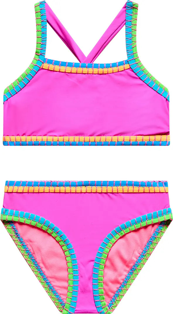 Kids' Crisscross Embroidered Two-Piece Swimsuit | Nordstrom