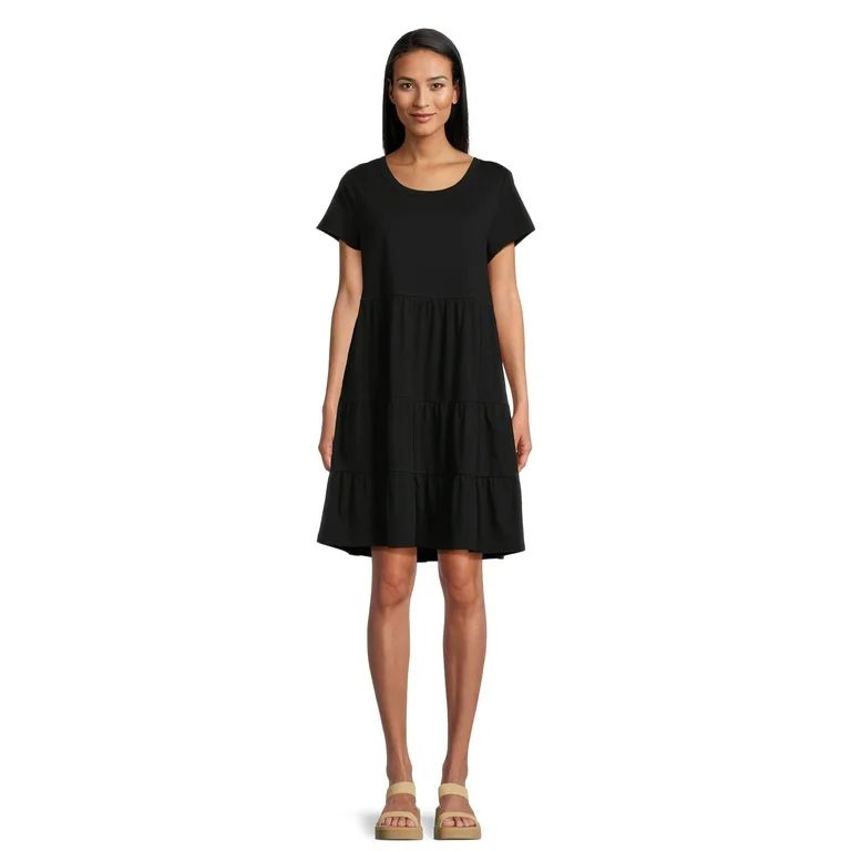 Time and Tru Women's Cotton Knit Tiered Dress, Sizes XS-XXXL - Walmart.com | Walmart (US)