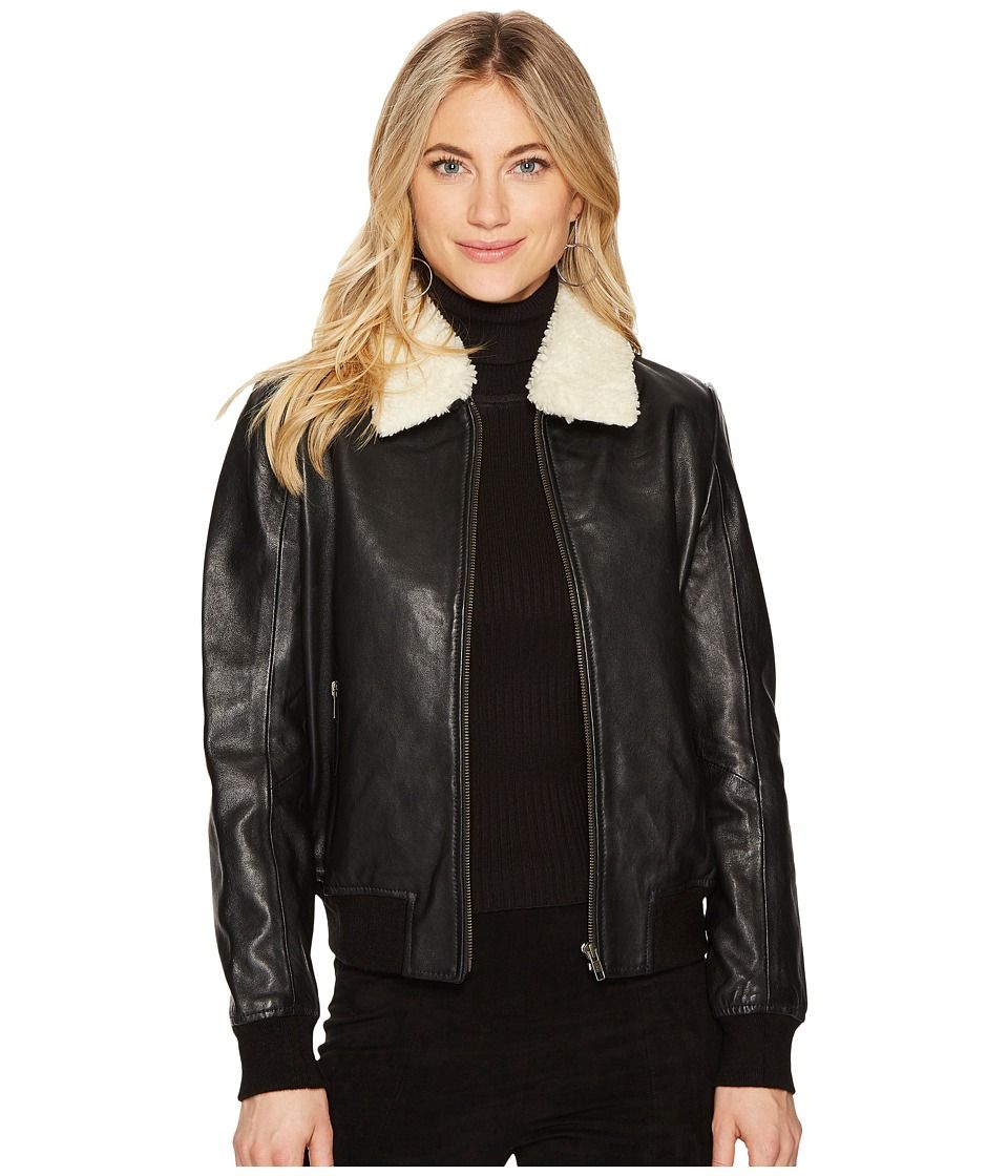 BB Dakota - Burgess Sherpa Trim Leather Jacket (Black) Women's Coat | Zappos