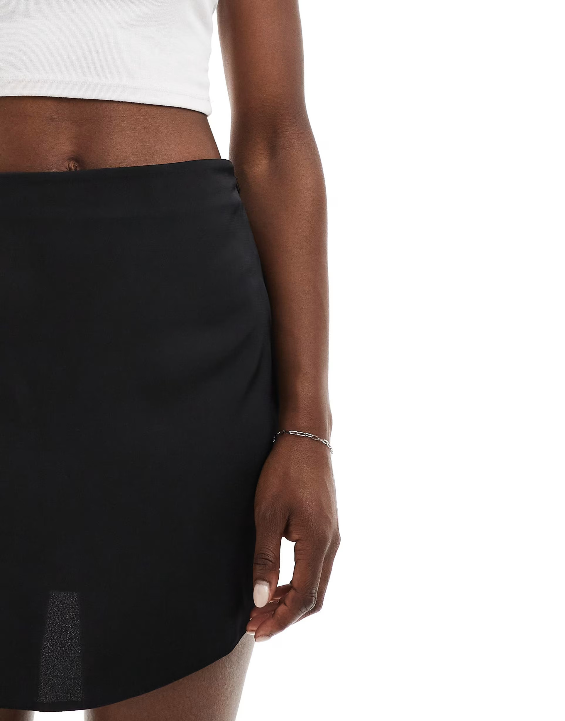 ASOS DESIGN satin mini skirt with curved hem in black | ASOS (Global)