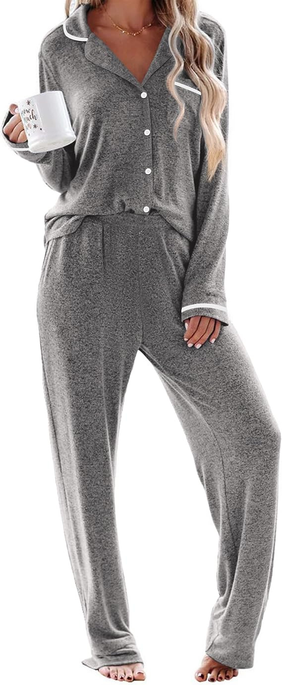 Ekouaer Womens Pajama Sets Long Sleeve Button Down 2 Piece Soft Pjs | Amazon (US)