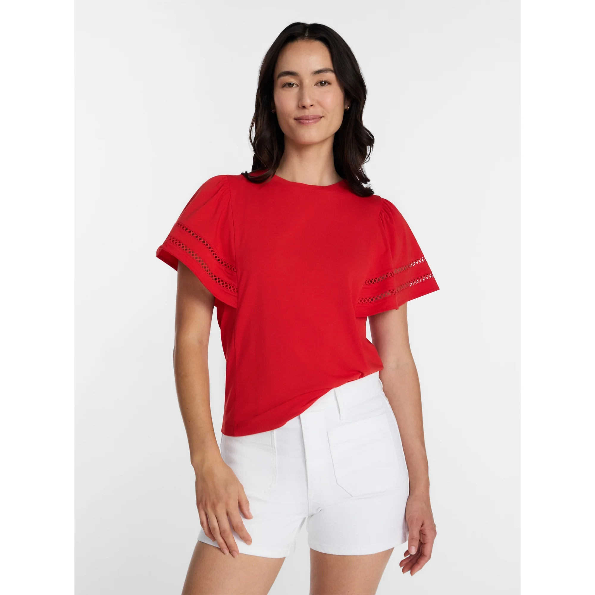 Time and Tru Women's Top with Short Flounce Sleeves, Sizes XS-XXXL | Walmart (US)