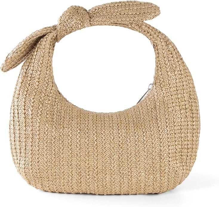 Knotted Straw Clutch Purse Bow Summer Beach Bag Dumpling Evening Handbag | Amazon (US)