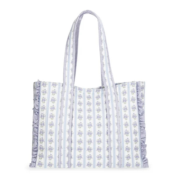 No Boundaries Women's Quilted Tote Bag, Floral/Gingham | Walmart (US)