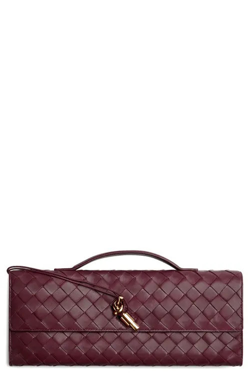 Bottega Veneta Long Andiamo Intrecciato Clutch Bag in 2250 Barolo-M Brass at Nordstrom | Nordstrom