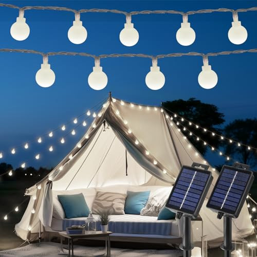 Brightown Solar Lights Outdoor Waterproof, 2 Packs Total 39Ft 120 LED Globe Solar String Lights for Outside, 8 Modes Outdoor Solar Lights for Yard Balcony Patio Tree Canopy Party (Pure White) | Amazon (US)