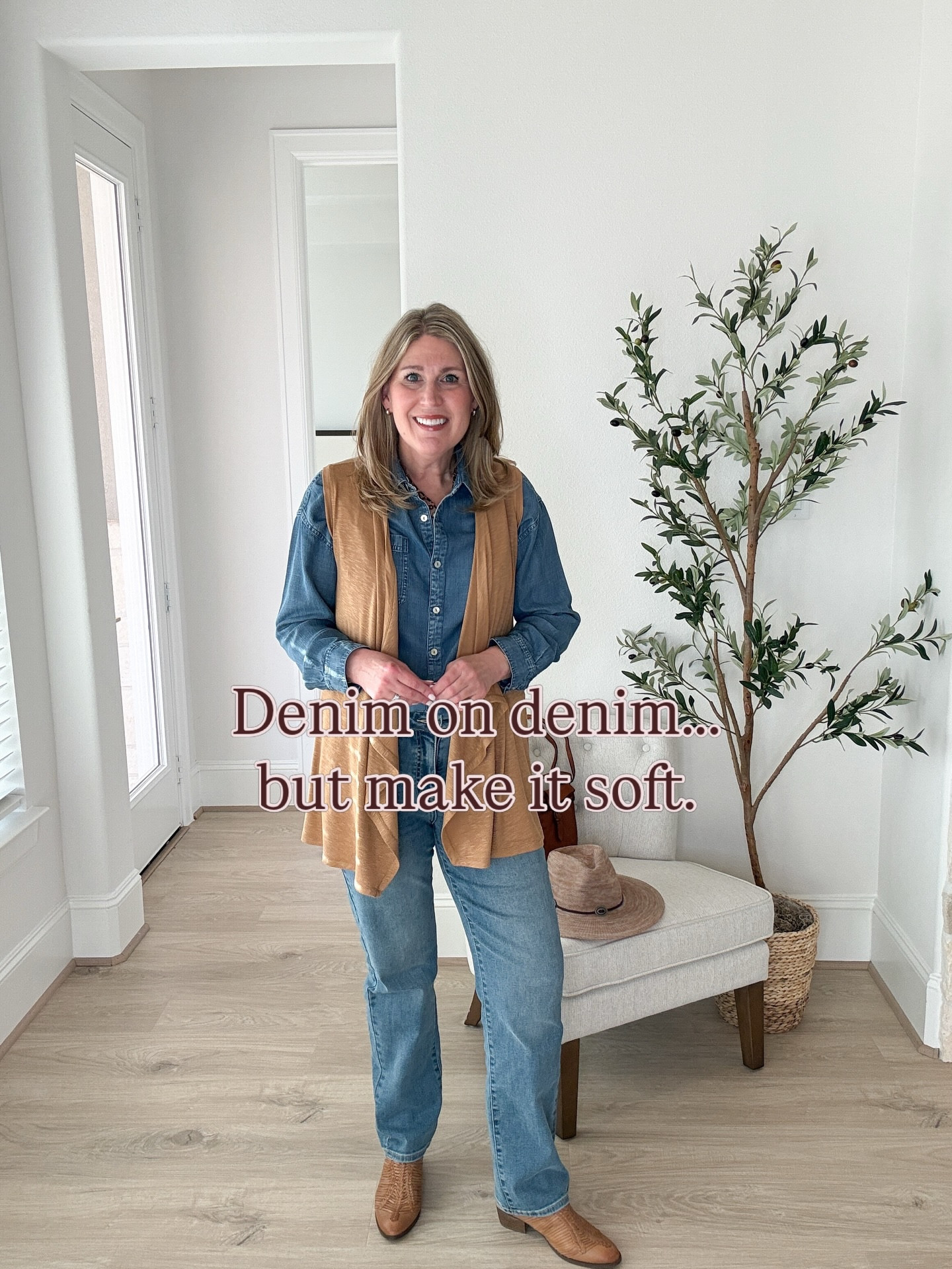 Denim on denim… but make it soft. #ad

This is the version that feels effortless — not stiff, not trendy, not trying too hard. 

A relaxed denim button-up that moves with you. Soft, stretchy straight-leg jeans that actually feel good all day. And a flowy camel knit vest that pulls it all together with warmth and polish.

Comfortable. Classic. Completely refined.

If double denim has ever felt intimidating, this is your sign to try it again — the softer way. 💙🤎💙🤎

Shop the early spring collection at ColdwaterCreek.com 
Everythig is linked in my profile in the @shop.ltk app. Simply search Lululoves7 in the app and follow me to see all of my outfits!

#ColdwaterCreekPartner #SpringStyle #SpringHaul #EverydayStyle EffortlessSpring

#LTKootd #LTKOver40 #LTKSeasonal