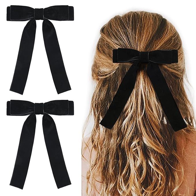 2PCS Black Velvet Bows Girls Hair Clip Ribbon Accessories for Baby Toddlers Teens Kids | Amazon (US)