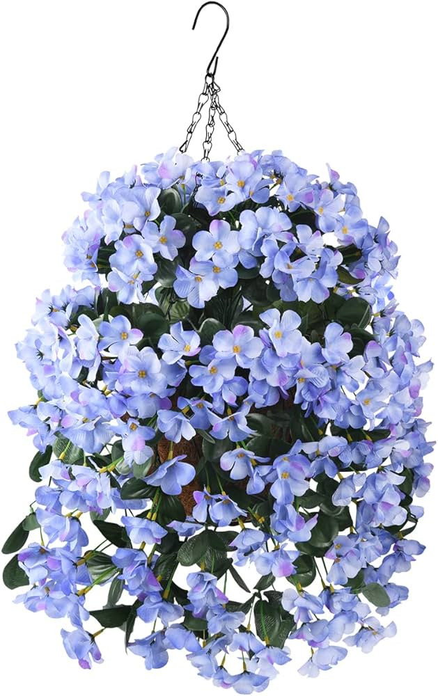 INQCMY Artificial Hanging Flowers in Basket for Patio Garden Decor,Artificial Plant with Coconut ... | Amazon (US)