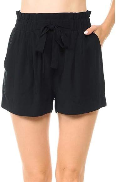 Khanomak Women's Tie-Front High Paperbag Waist Woven Pull-On Shorts | Amazon (US)
