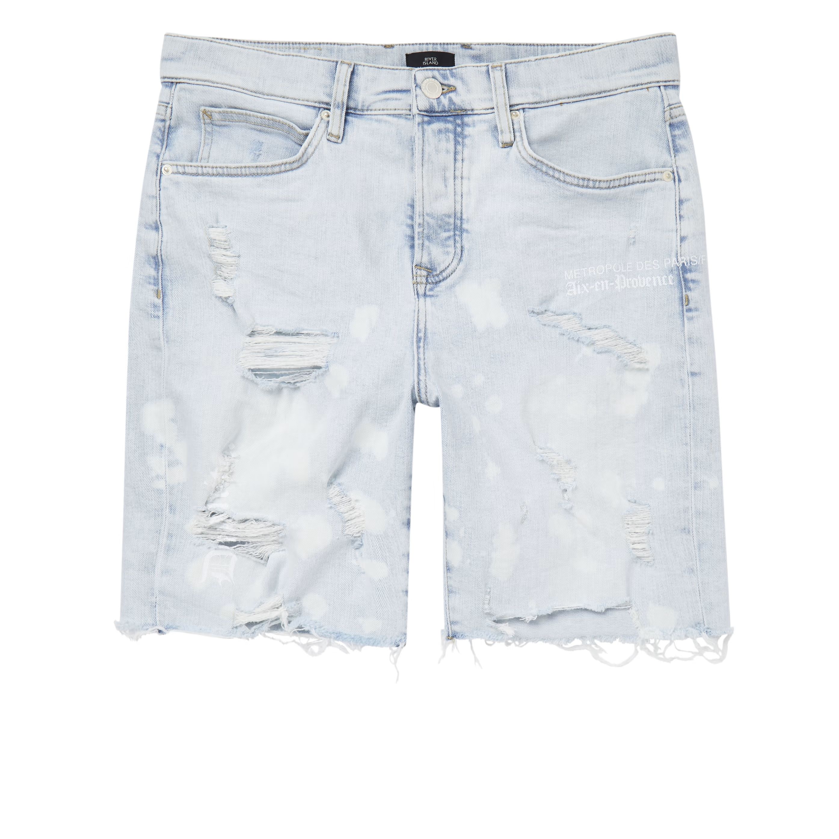 Mens River Island Light Blue bleach denim shorts | River Island (UK & IE)