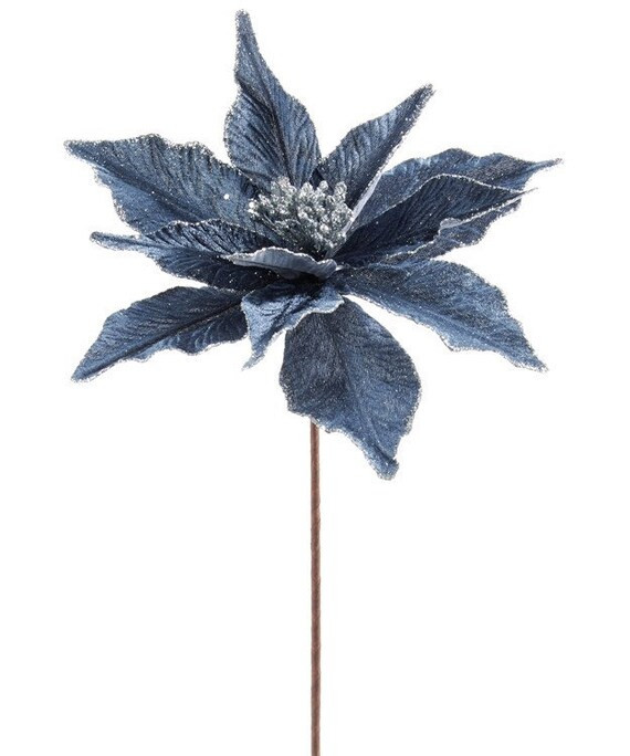 Blue L Silver Glitter Poinsettia Flower Ornament L Christmas - Etsy | Etsy (US)