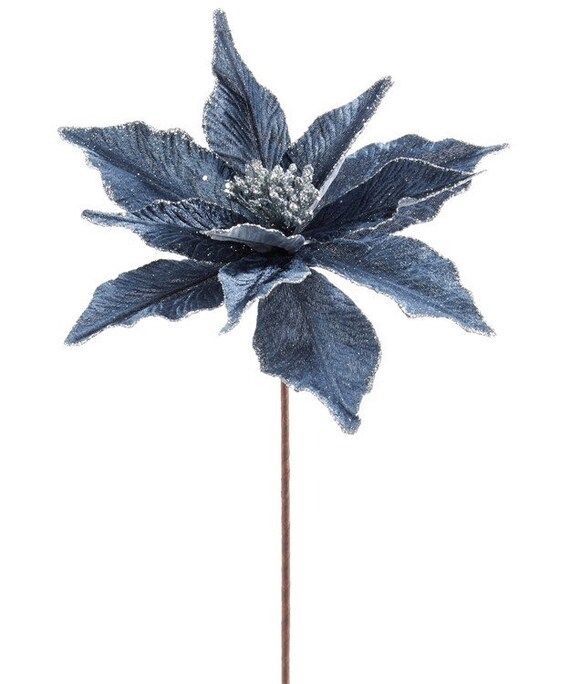 Blue L Silver Glitter Poinsettia Flower Ornament L Christmas - Etsy | Etsy (US)