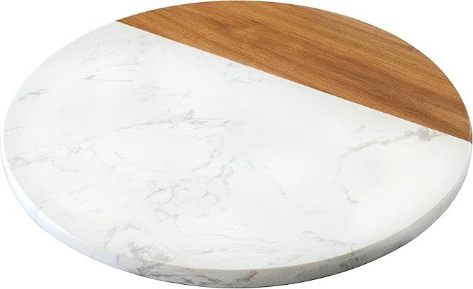 KŌRE LIVING White Marble and Acacia Wood Cheese Board - 12" Serving Platter for Charcuterie - Ma... | Amazon (US)