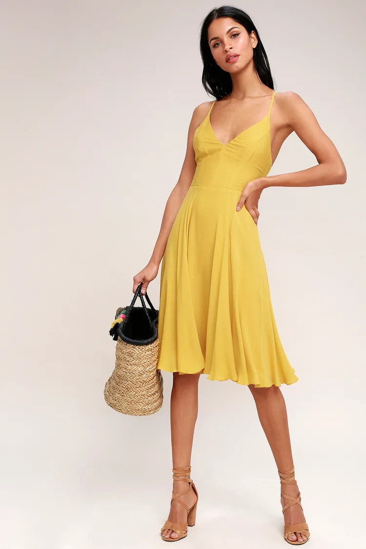 Troulos Mustard Yellow Lace-Up Midi Dress | Lulus (US)