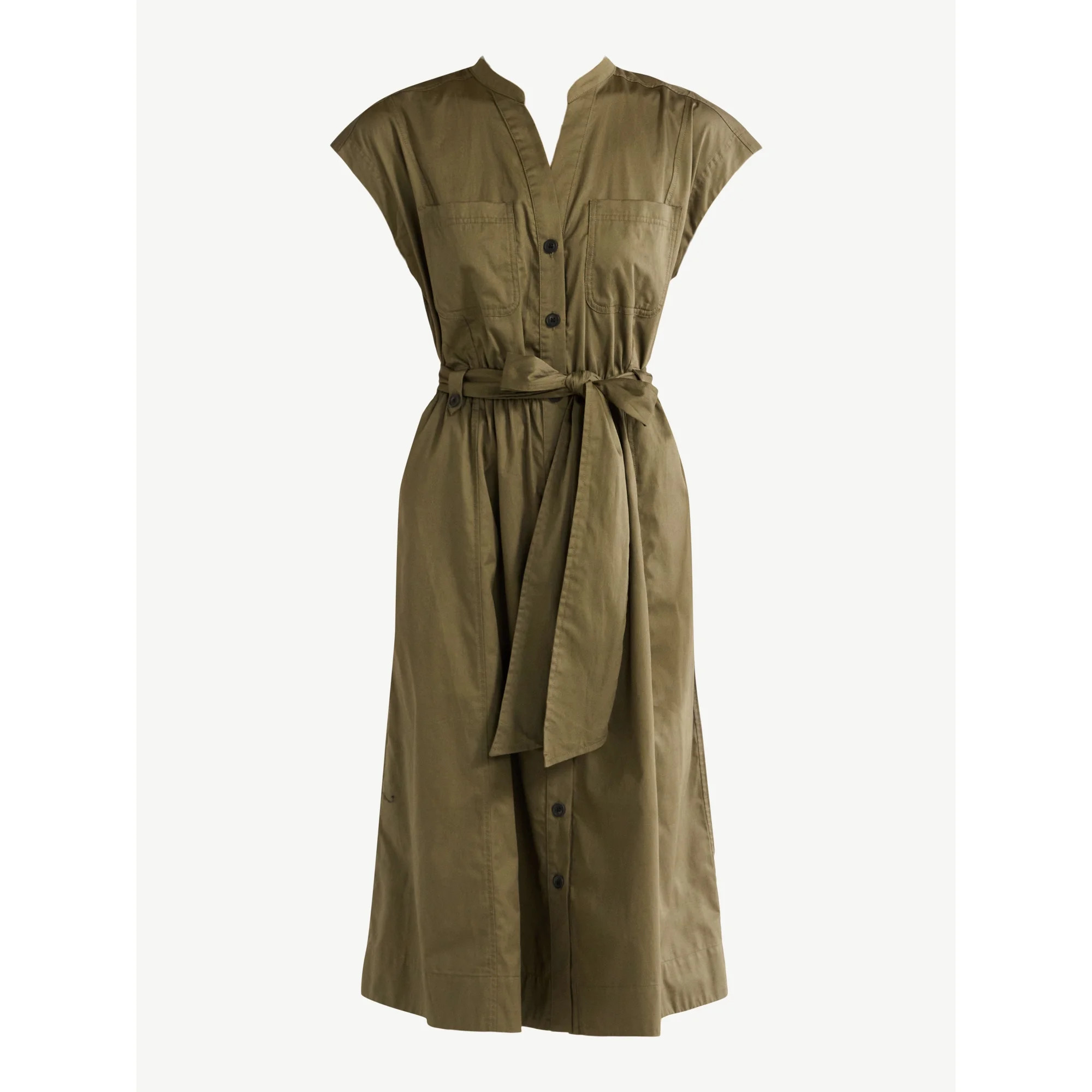 Free Assembly Women’s Belted Cotton Utility Midi Dress, Sizes XS-XXL | Walmart (US)