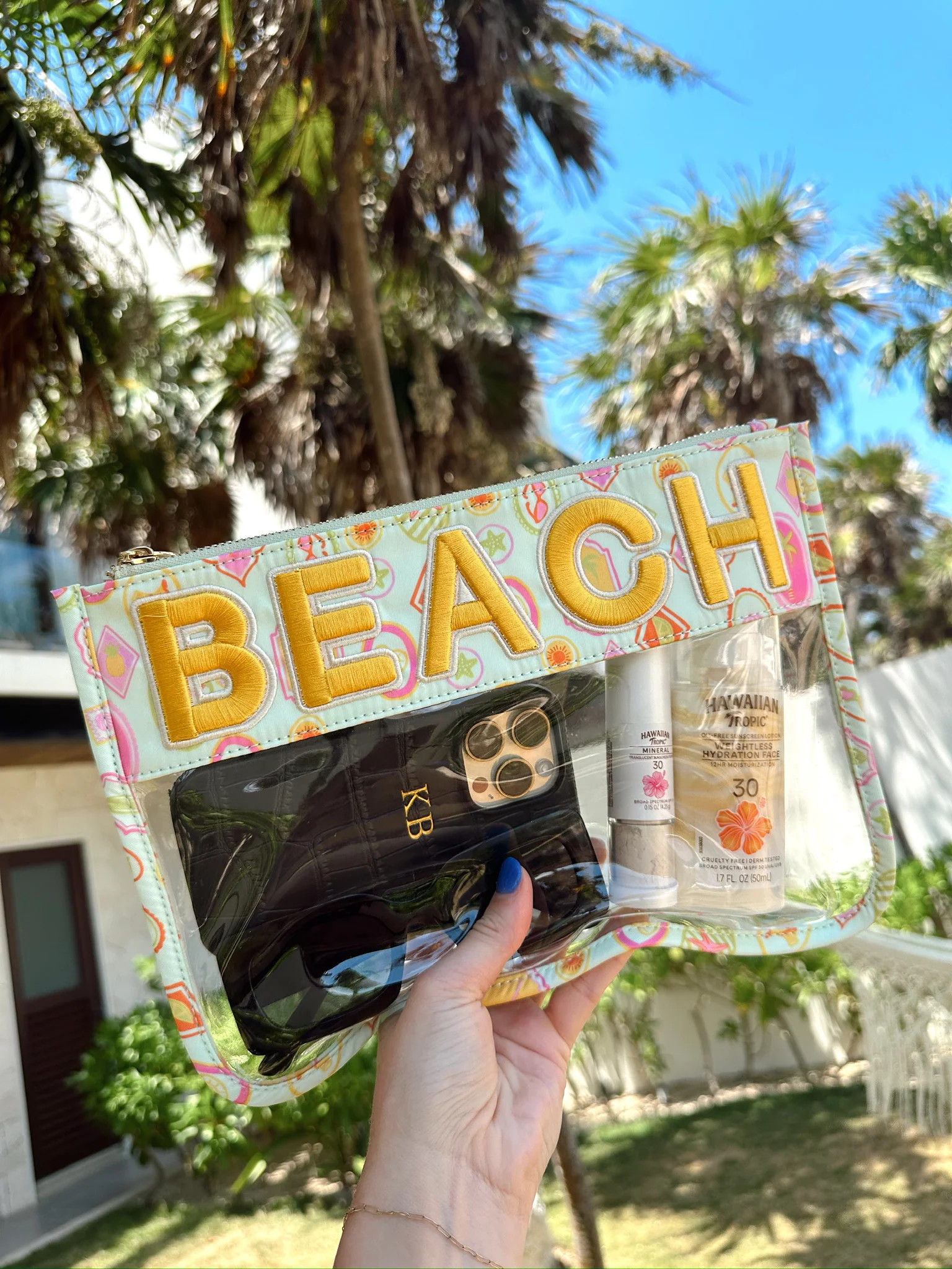 Beach Clear Pouch - Mint Palms | KenzKustomz