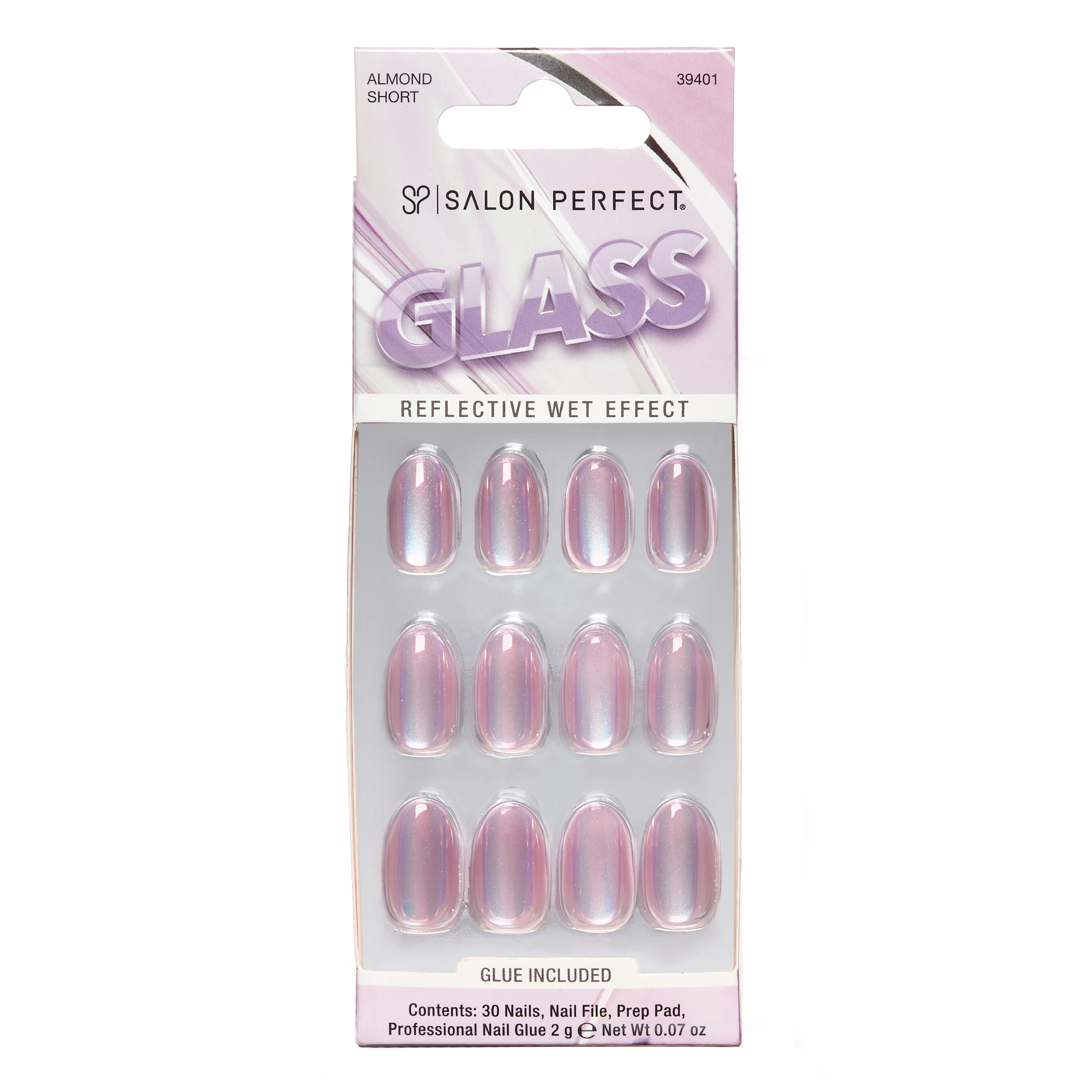 Salon Perfect Artificial Fake Press On Nails, 382 Glass Violet, Short Almond, File, Glue, and Pre... | Walmart (US)