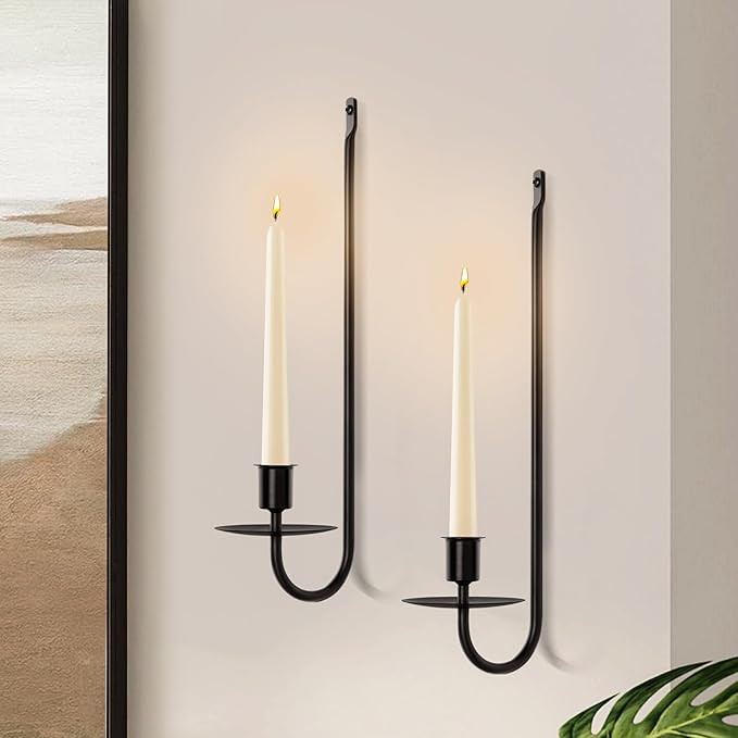 Candle Sconces Set of 2, XAROO Taper & Pillar Wall Candle Holder, Black Wall Sconces Set of Two, ... | Amazon (US)
