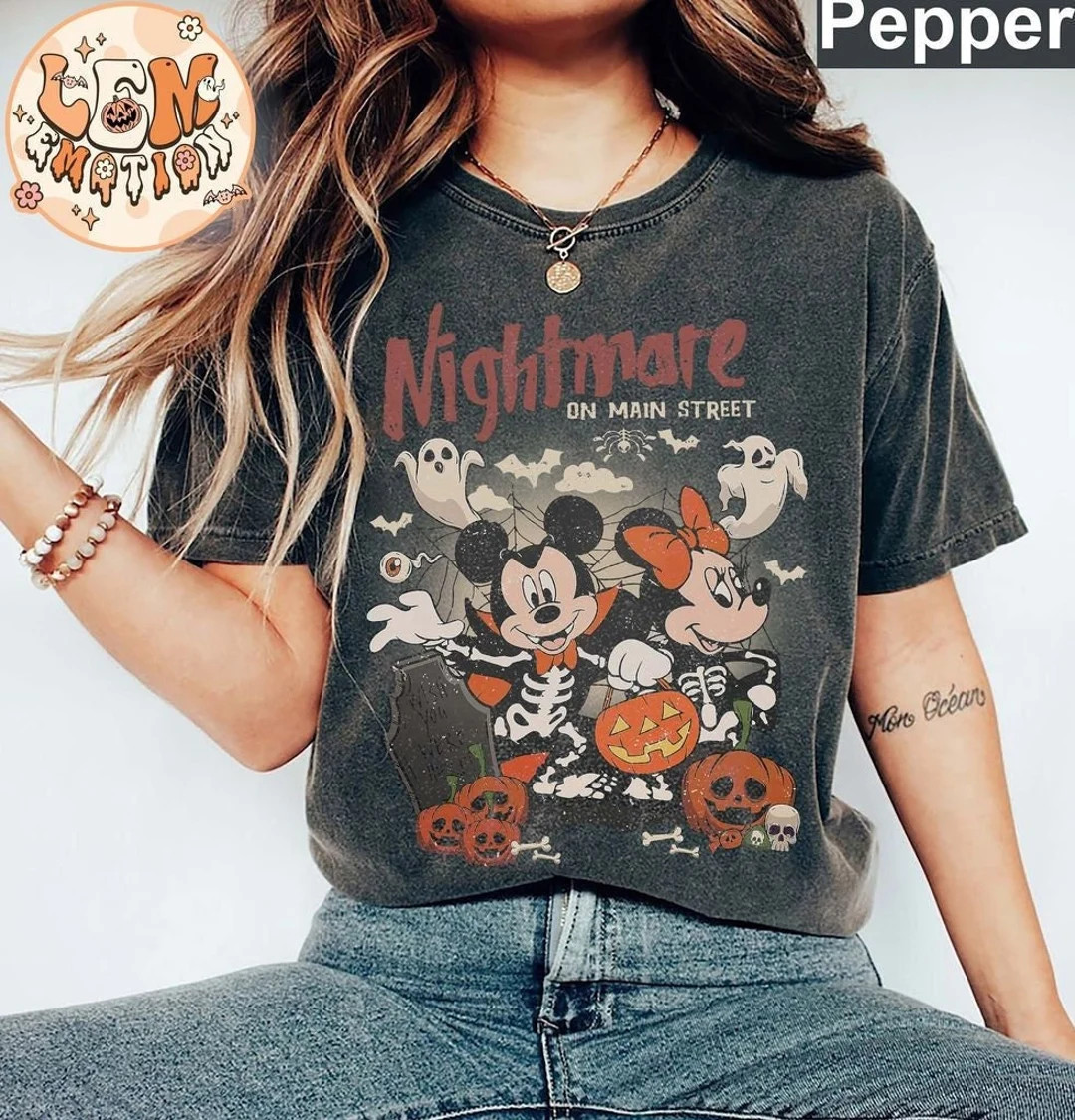 Vintage Disney Halloween Pumpkin Comfort Colors Shirt, Mickey Minnie Nightmare on Mainstreet Shir... | Etsy (US)