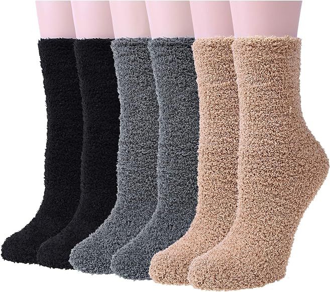 6 Pairs Women Fuzzy Fluffy Cozy Slipper Socks Warm Soft Winter Plush Home Sleeping Socks | Amazon (US)