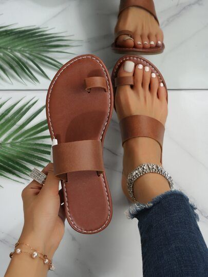 HomeShoesWomen ShoesWomen SandalsWomen Flat SandalsToe Ring Design Thong Sandals | SHEIN