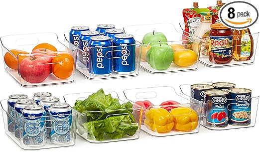 Vtopmart Refrigerator Organizer Bins 8 Pack - Clear Small Plastic Fridge Organizer with Handle fo... | Amazon (US)