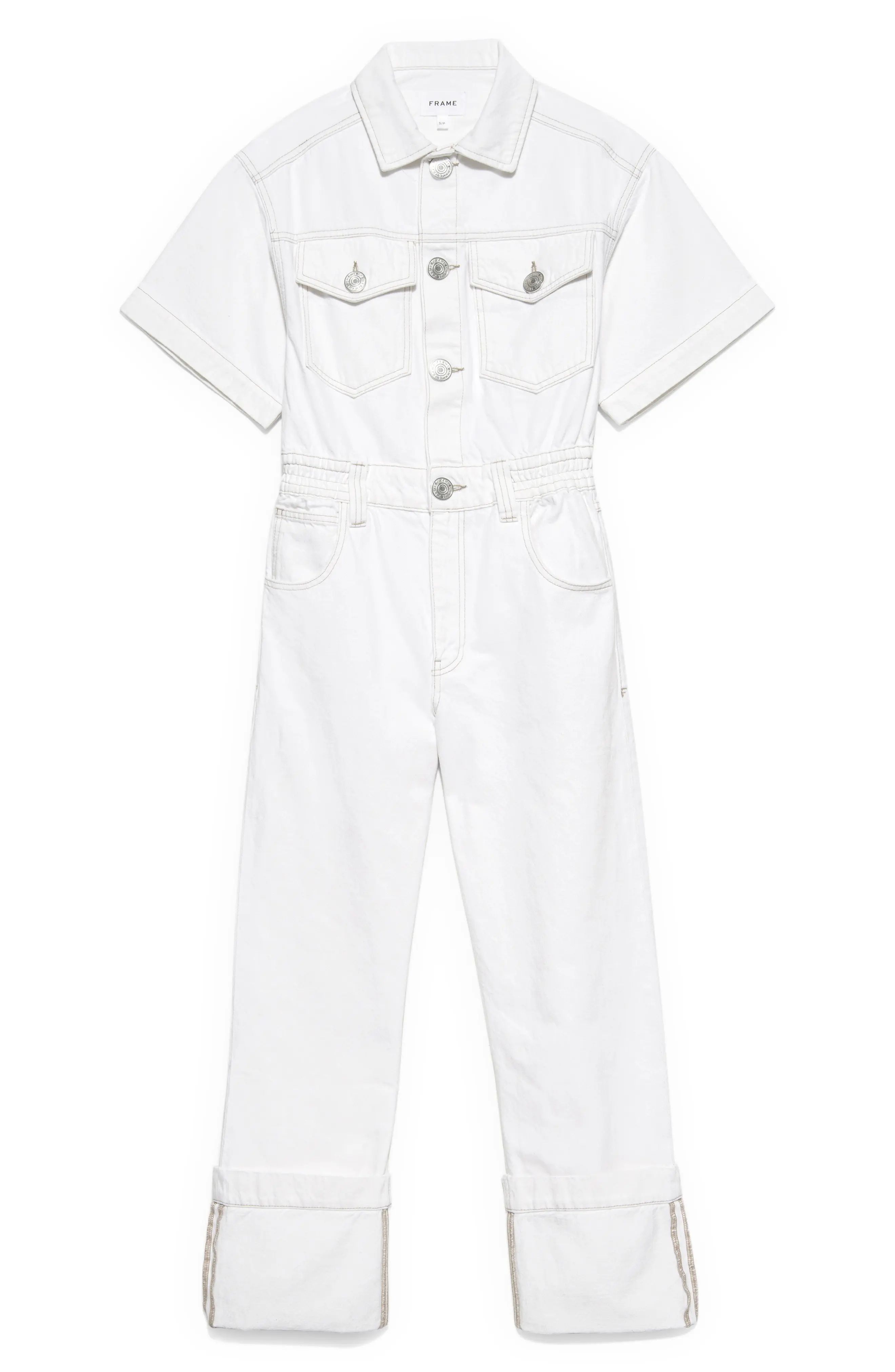 FRAME Women's Denim Jumpsuit in Rumpled Blanc at Nordstrom, Size X-Small | Nordstrom