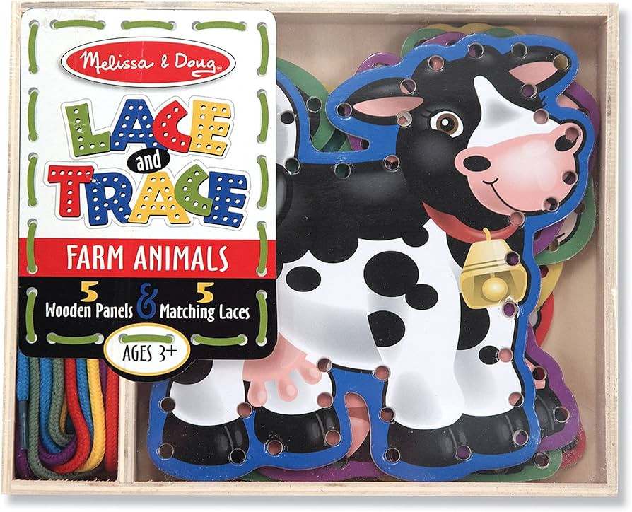 Melissa & Doug Lace and Trace Activity Set: 5 Wooden Panels and 5 Matching Laces - Farm | Amazon (US)