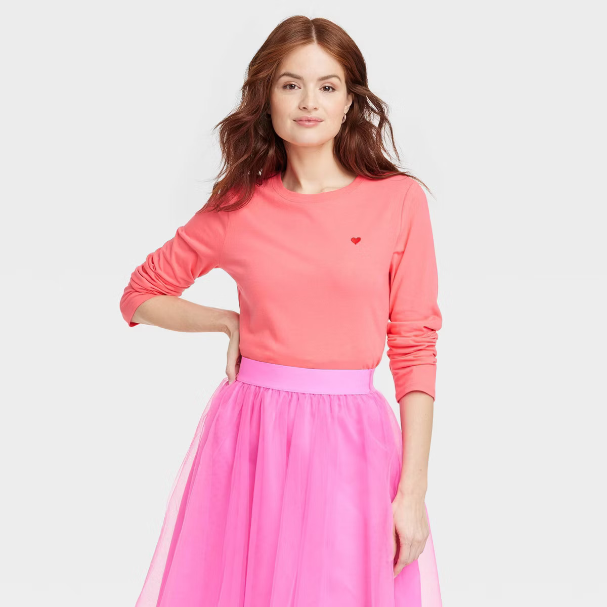 Women's Long Sleeve Embroidered Heart T-Shirt - A New Day™ | Target