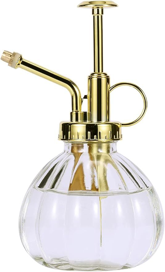 Glass Plant Mister Spray Bottle, 6.5" Clear Glass Water Spray Bottle with Gold Top Pump Small Wat... | Amazon (US)